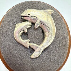 Sterling Silver 925 Kabana Dolphin Mom & Baby Pendant Size 1" NO Pendant Bail